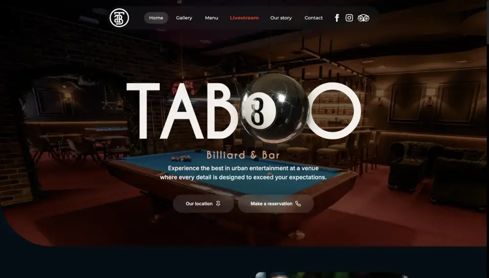 Taboo — Web app with livestream scores and motion-led UI for a billiards venue.